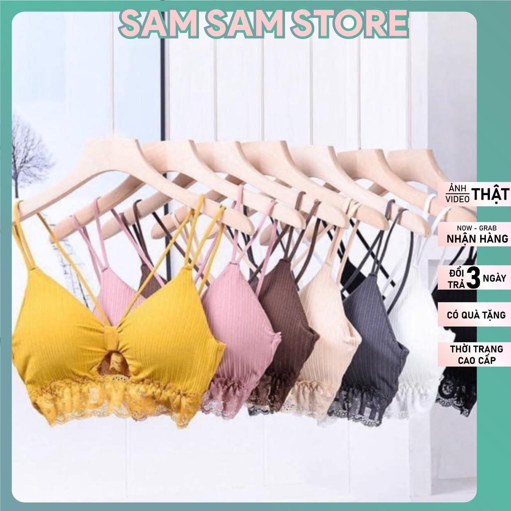 Áo Ngực Bra. Áo Lót bra thắt nơ phối viền ren chữ in ẩn cao cấp