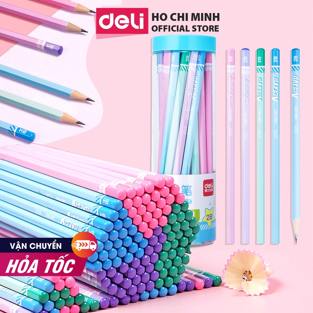 Bút Chì Lục Giác 2B HB Deli - Bút Chì Gỗ Thi Trắc Nghiệm Ruột Đậm Bút Chì Học Sinh Cấp 1 Tập Viết Chì Vẽ Phác Thảo