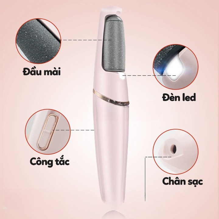 Máy chà gót chân tẩy tế bào chết và vết chai cho tiệm Nail ,Dụng cụ trà gót chân tại nhà HÌNH BÚT gồm 2 đầu mài, Pin sạc