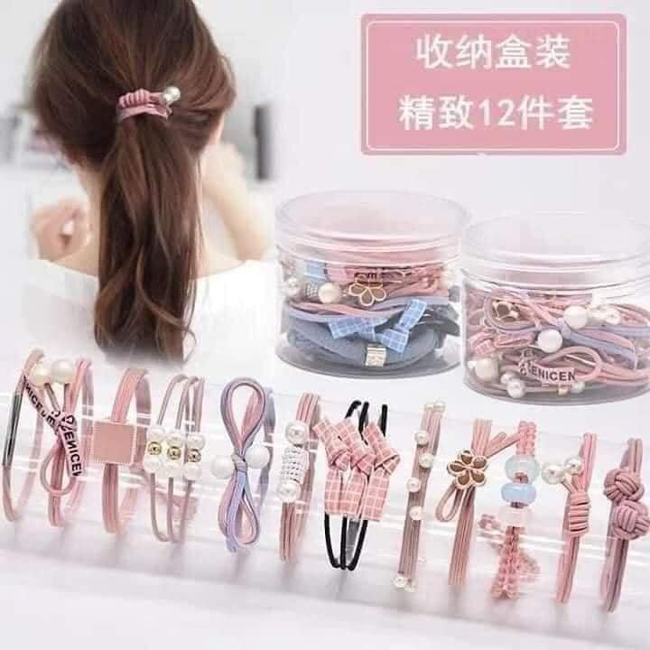 HỘP DÂY BUỘC TÓC 12 CHI TIẾT THA HỒ CHO CÁC BẠN GÁI THAY ĐỔI