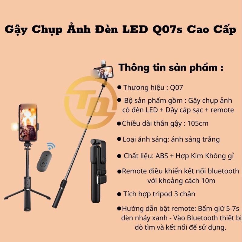 Gậy Chụp Ảnh Tự Sướng 3 Chân Đa Năng Q07, Q07s Kèm Đèn Selfie + Remote Bluetooth Siêu Tiện Lợi