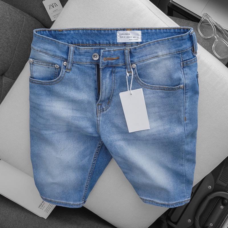 Quần short jean nam xuất khẩu xanh bạc cao cấp ôm dáng co giãn