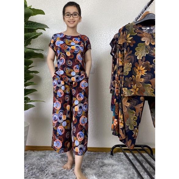 Bộ mặc nhà trung niên, lanh nhung lửng cao cấp