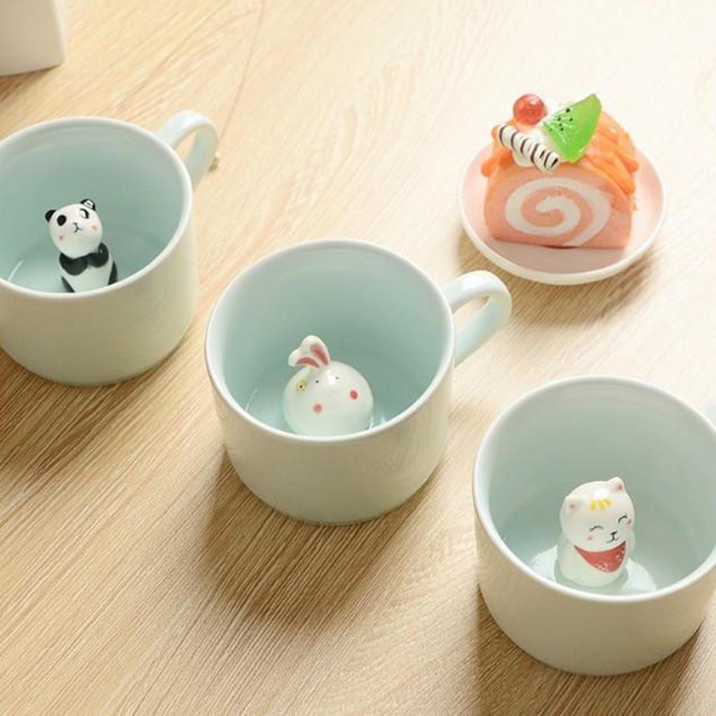 2 Pcs 3D Coffee Mug Cartoon Ceramic Hand Painted Figurine Cup for Girls