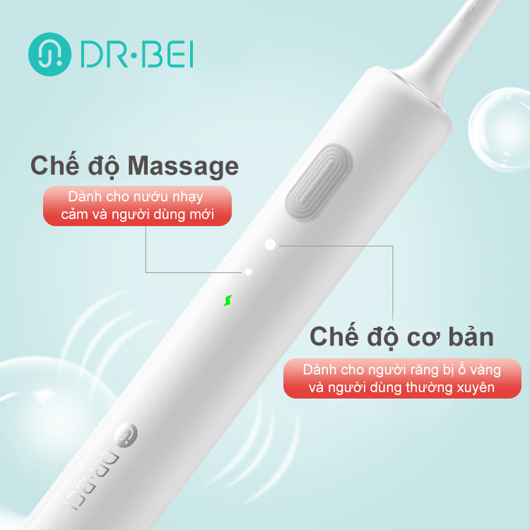 Bàn Chải Điện DR.BEI C01 Động Cơ Sonic Không Chổi Than | Lông Toray Cao Cấp | Giảm Ồn 55dB (Trắng) - Hàng Chính Hãng