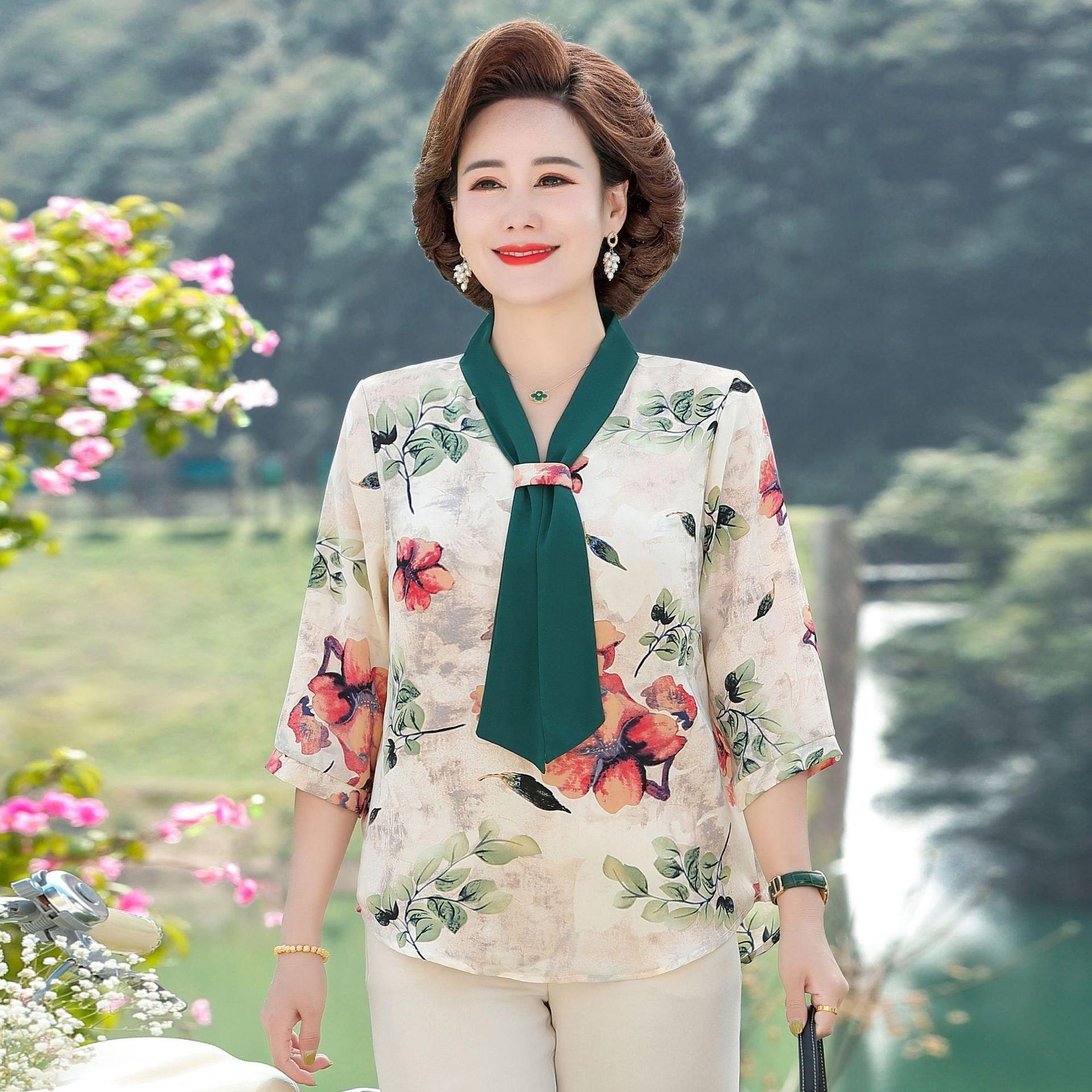Áo Sơ Mi Nữ Trung Niên A88b - Áo kiểu trung tuổi U40 U50 cho mẹ thời trang mùa hè Đẹp sang trọng cao cấp Bigsize giá rẻ