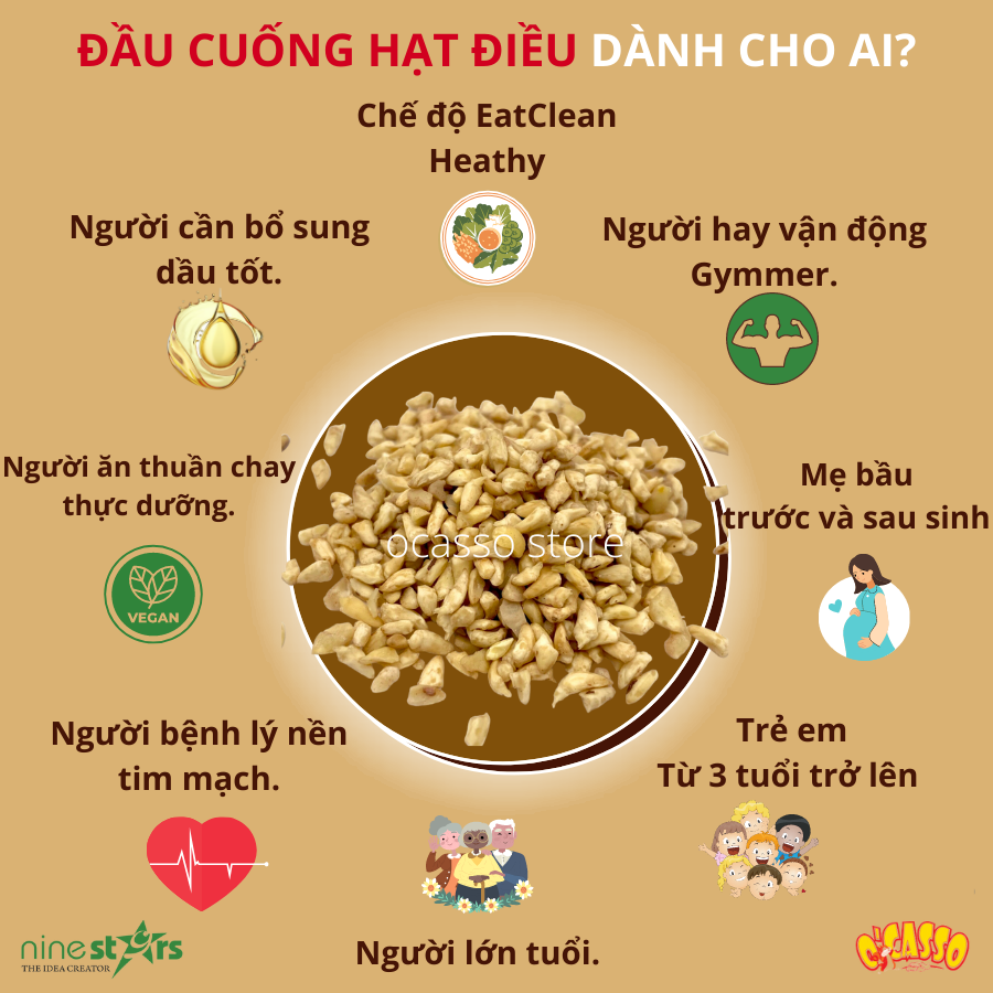 Hạt điều tươi làm sữa_ Đầu cuống hạt điều _ phần dinh dưỡng nhất của hạt điều _ Thương hiệu O'Casso Hộp 250g