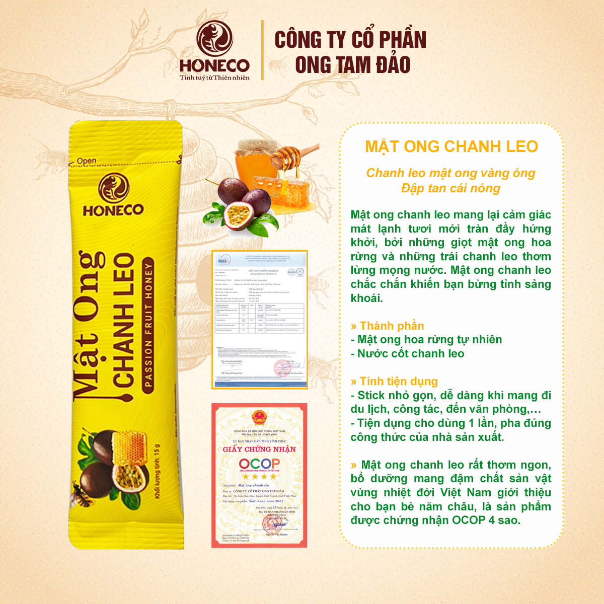 Mật ong Tam Vị HONECO - Mật ong gừng, Mật ong Curcumin, Mật ong chanh leo