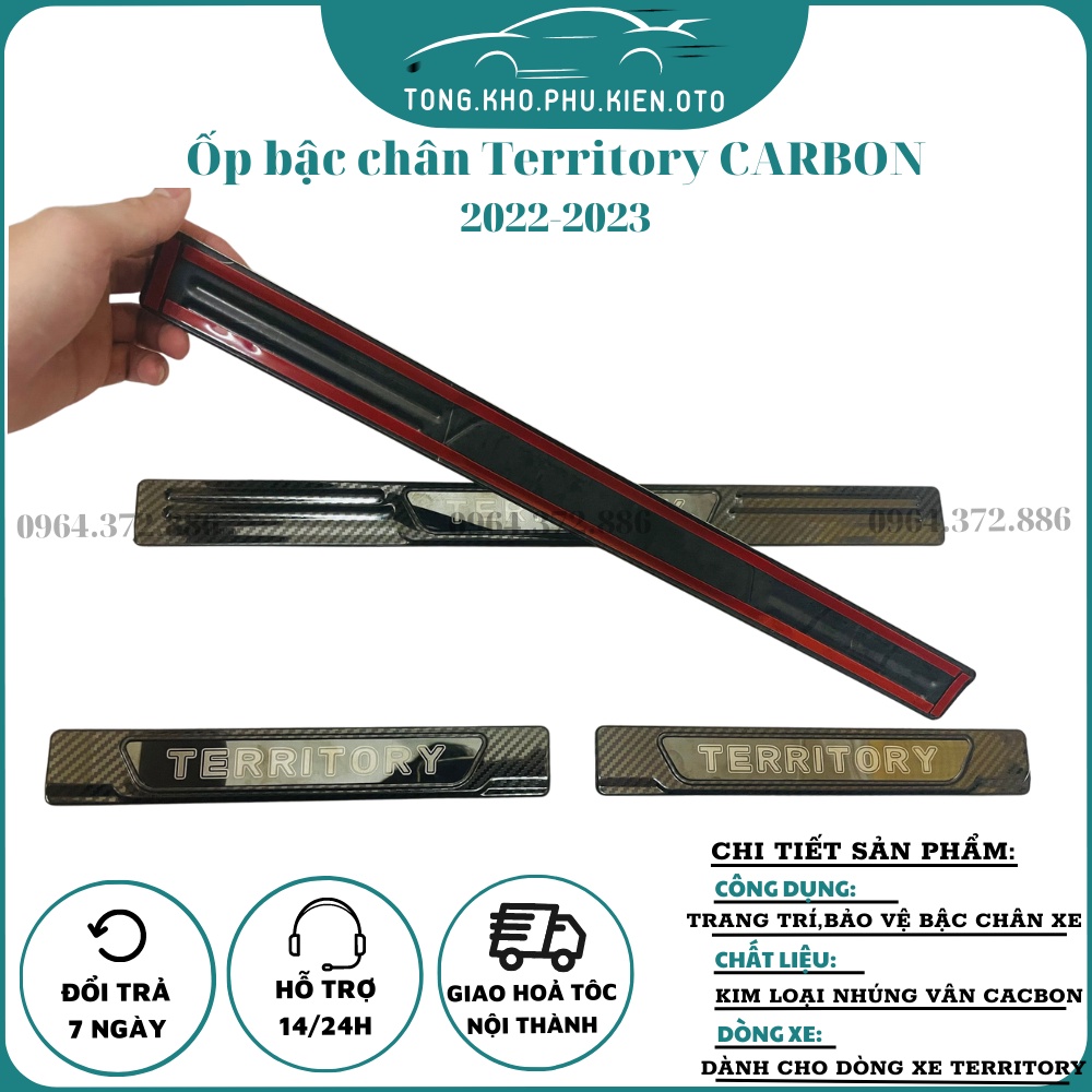 Ốp Bậc Cửa, Nẹp Bước Chân CARBON xe Territory 2022 - 2023 Mẫu vân cacbon cao cấp-Chữ tráng gương