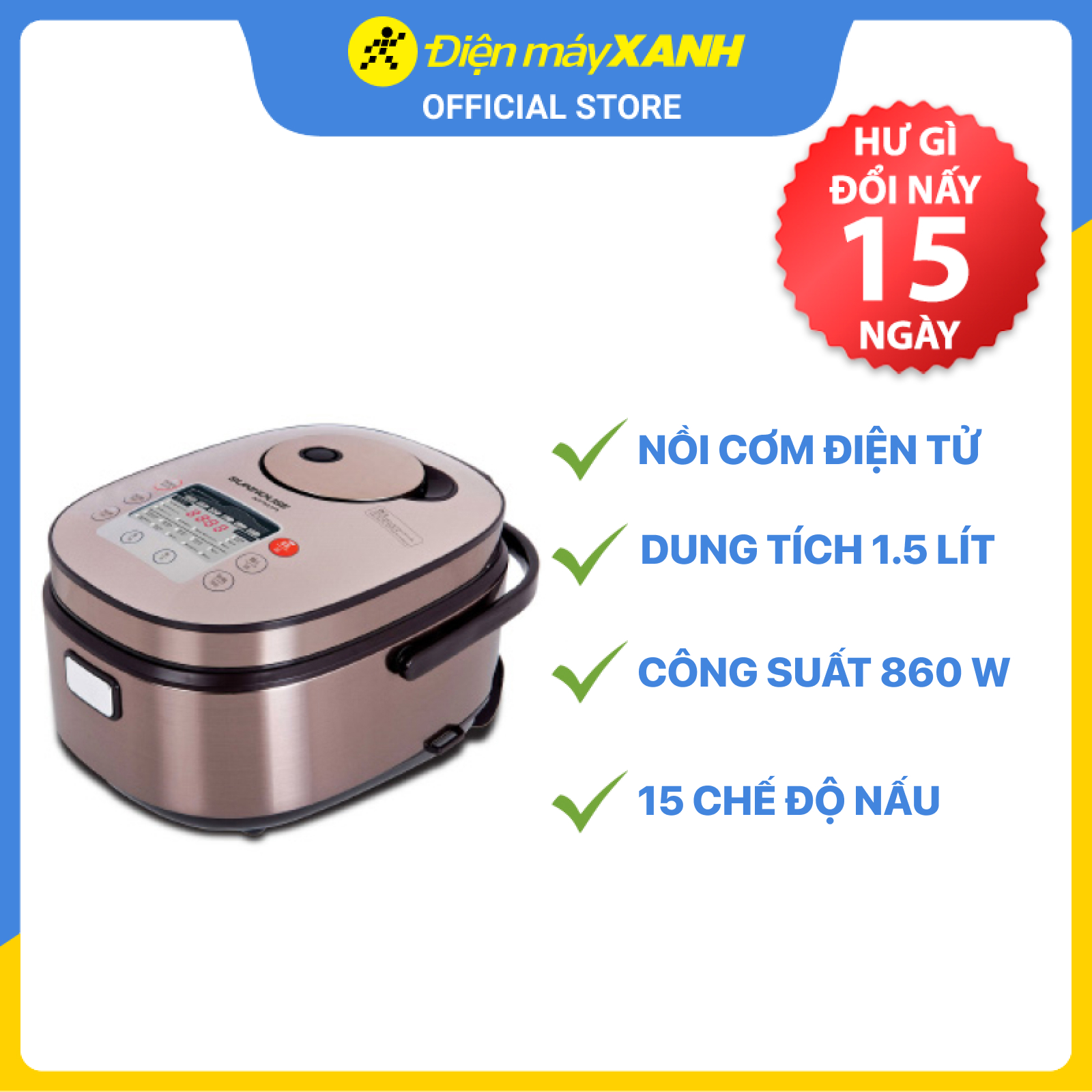 Nồi Cơm Điện Tử Sunhouse Mama SHD8915 (1.5L) - Hàng Chính Hãng