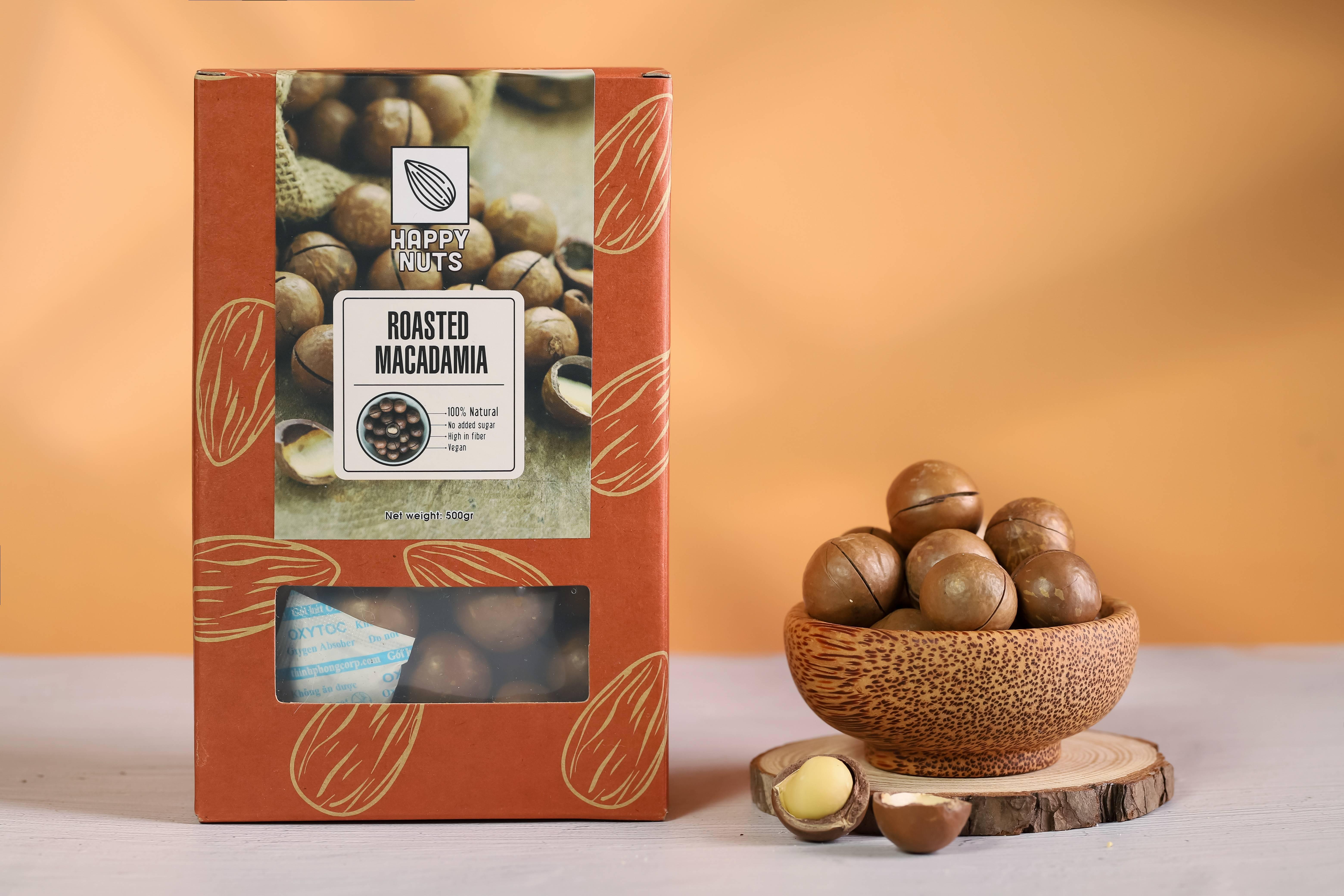 Hạt macca Úc nứt vỏ (size lớn) Happy Nuts 500g