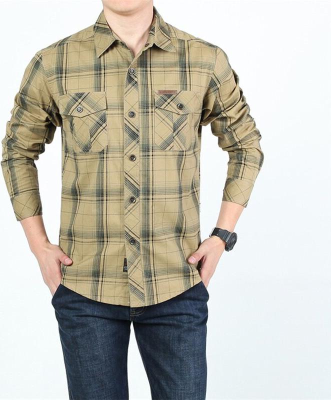 Men's Long-Sleeved Striped Cotton Plus Size Tooling Shirt
