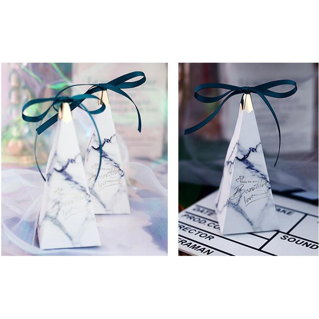 12 Pieces Beautiful Triangular Wedding Candy Box Ribbon Gift Candy Boxes Case
