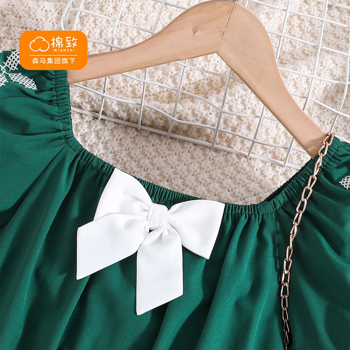 DONGSHOP HOT Quần áo cotton cho bé gái của Tập đoàn Morima Mùa hè Bong bóng tay áo phong cách phương Tây nhỏ tươi mát váy công chúa lớn