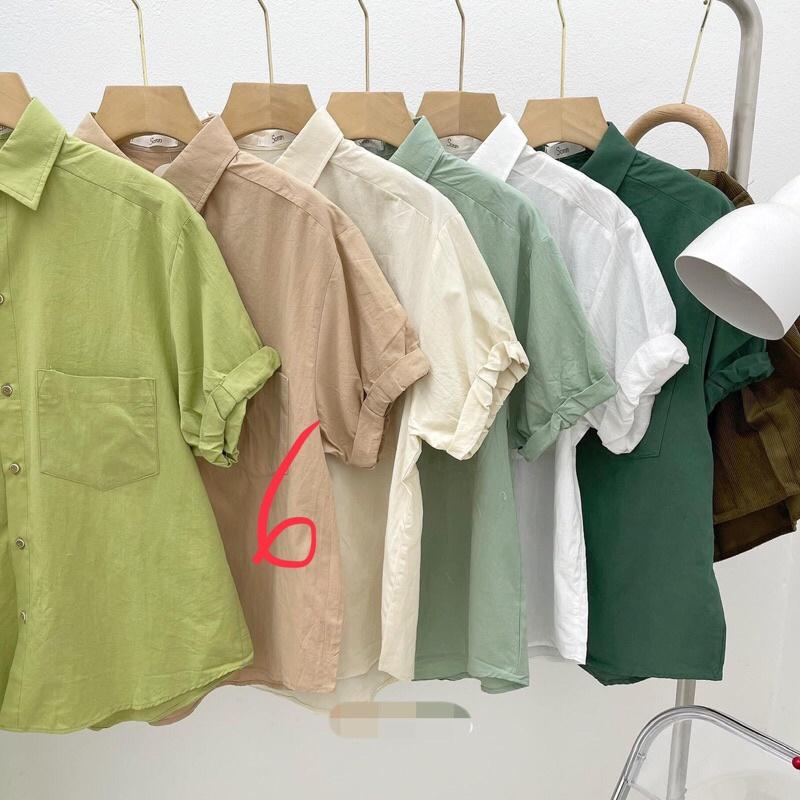 áo sơ mi Sonn trơn - 1(xanh lá đậm),freesize dưới 65kg