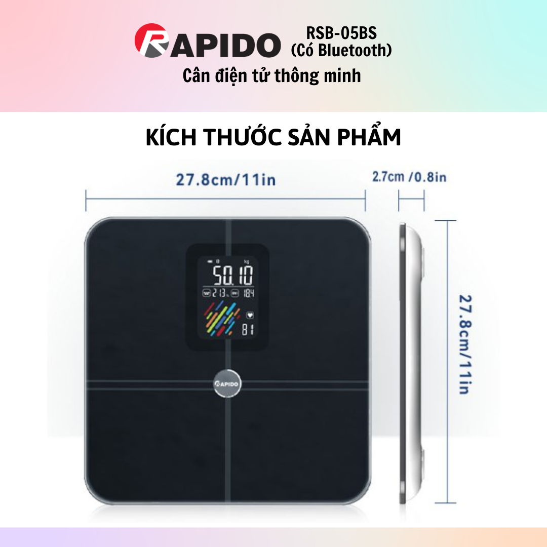 Cân sức khỏe Rapido RSB05 – BS - Hàng chính hãng - Bảo Hành 12 Tháng