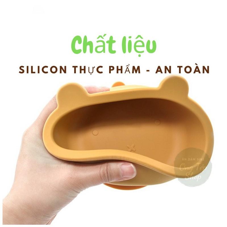 Bát ăn dặm Silicon chống đổ đế hít chân không chống lật hình gấu và sử tử xinh xắn