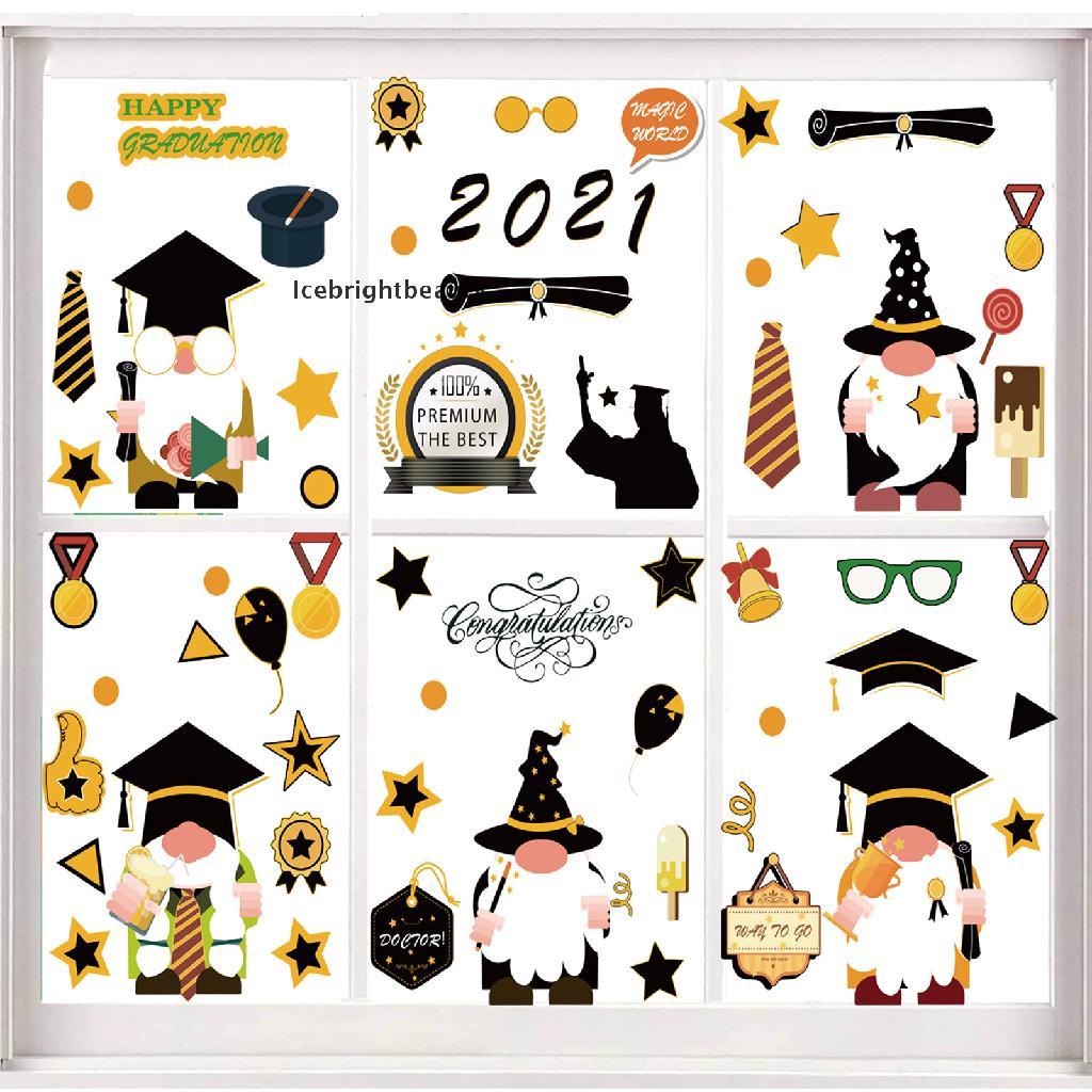 Icebrightbeauty 9 Sheets Graduation Gnome Window Clings Decorations VN