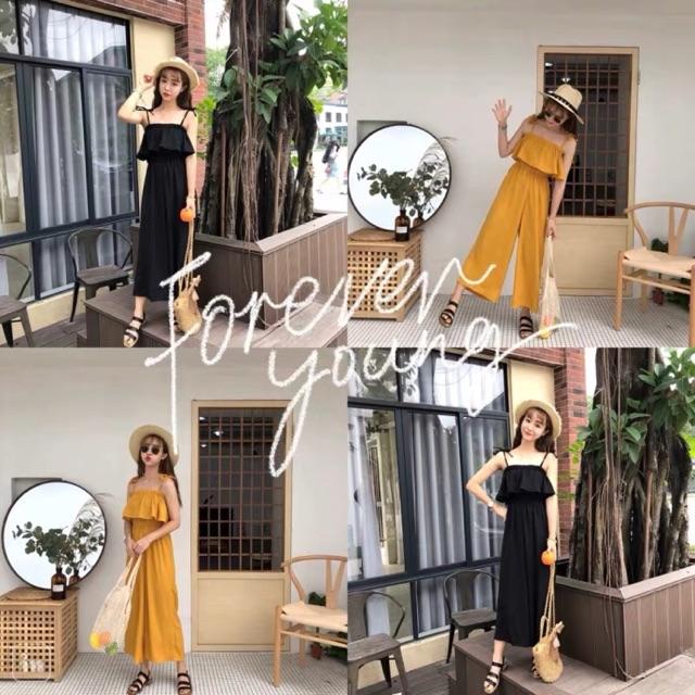 Bộ jumpsuit 2 dây quần ống loe