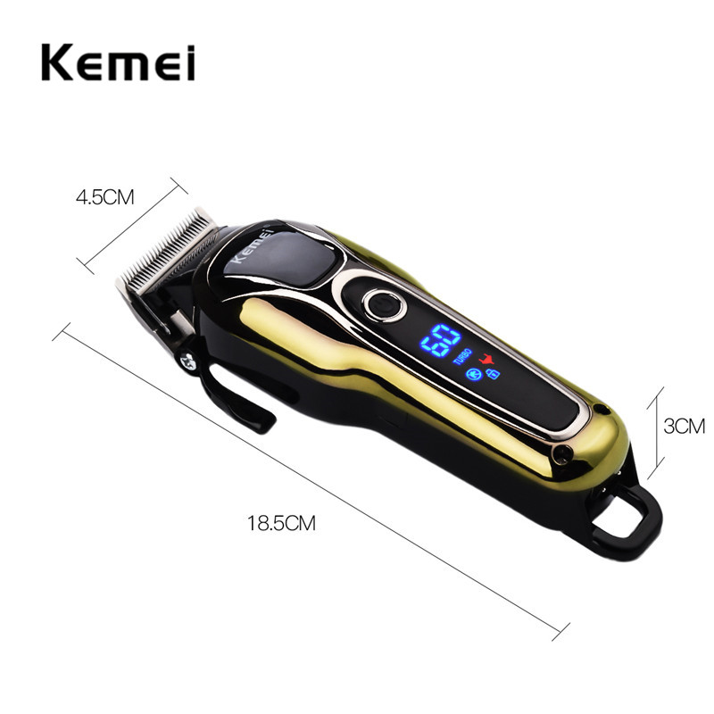 Tông đơ cắt tóc Kemei KM-1990 chuyên nghiệp điều chỉnh 2 mức tốc độ, có màn hình LED hiển thị pin, sạc nhanh có thể sử dụng cắm trực tiếp thích hợp dùng cho tiệm tóc, gia đình và cắt tóc trẻ em