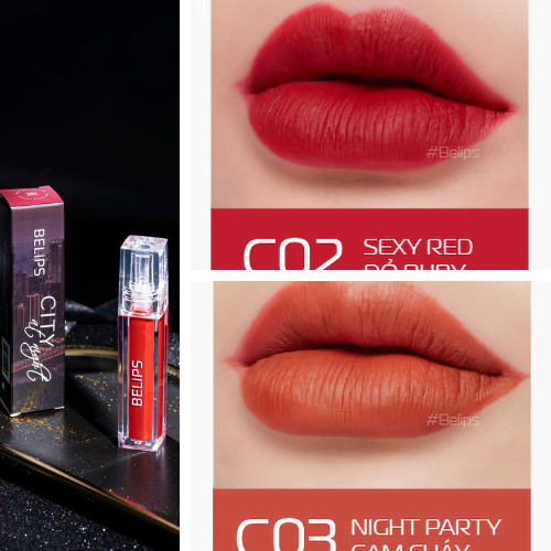 Combo son kem lì mỏng mịn mềm môi C02 Sexy Red + C03 Night Party Belips City At Night