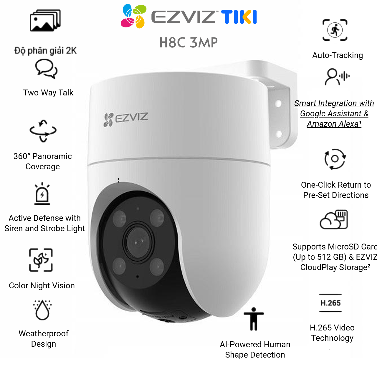 Camera Wi-Fi Ezviz 3MP H8C 2K hàng chính hãng 
