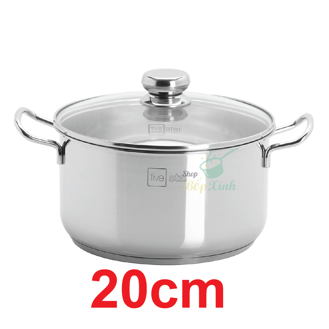 Nồi Inox 430 Bếp Từ 3 Đáy Nắp Kính Fivestar Tặng 5 Muỗng Ăn 20cm