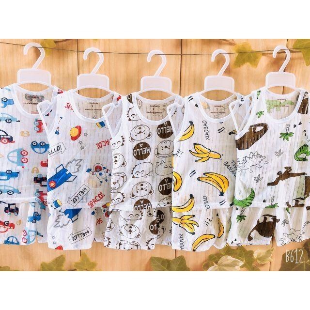 Bộ ba lỗ chất cotton giấy họa tiết mới