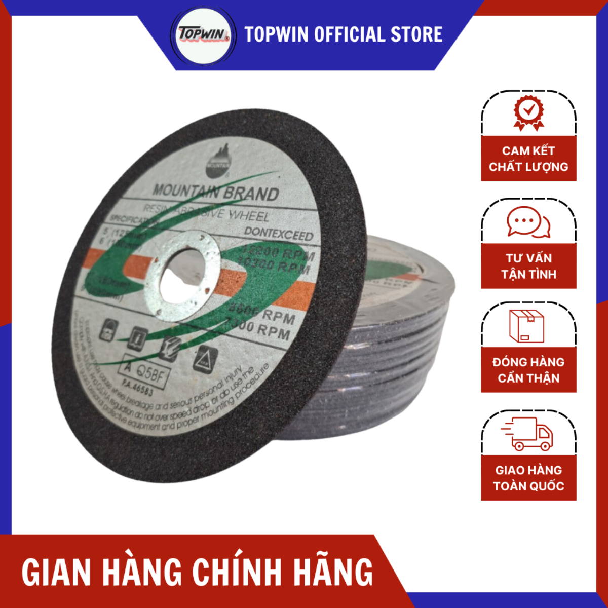 (25 Viên) Đá Cắt Kim Loại Mountain (Núi 09) 150x2x22mm, Đá Cắt Núi 09 Chuyên Dùng Cắt Sắt Cắt Inox Sắc Bén, Không Bụi, Ít Hao Mòn | TOPWIN Official Store