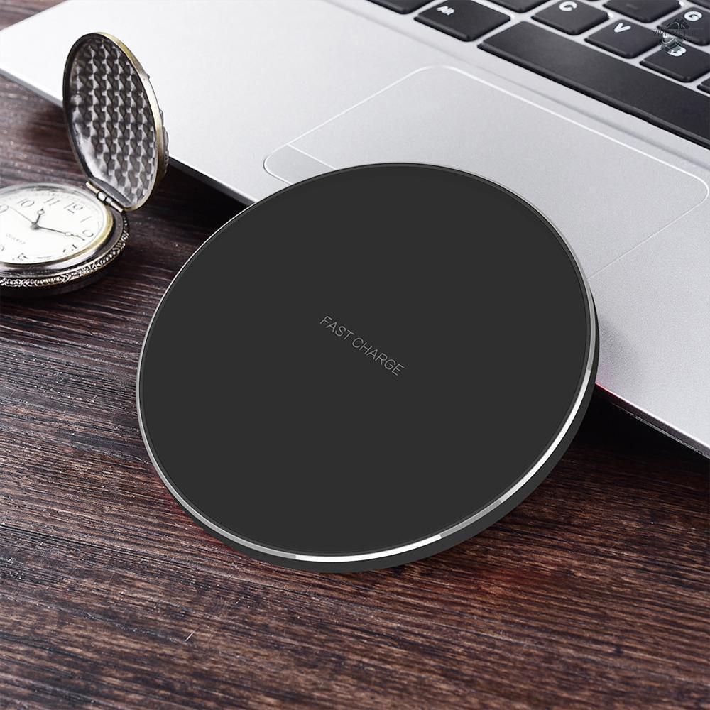 Đế Sạc Không Dây Qi Hình Tròn Bằng Hợp Kim Nhôm Siêu Mỏng 10w Thông Dụng Cho Điện Thoại