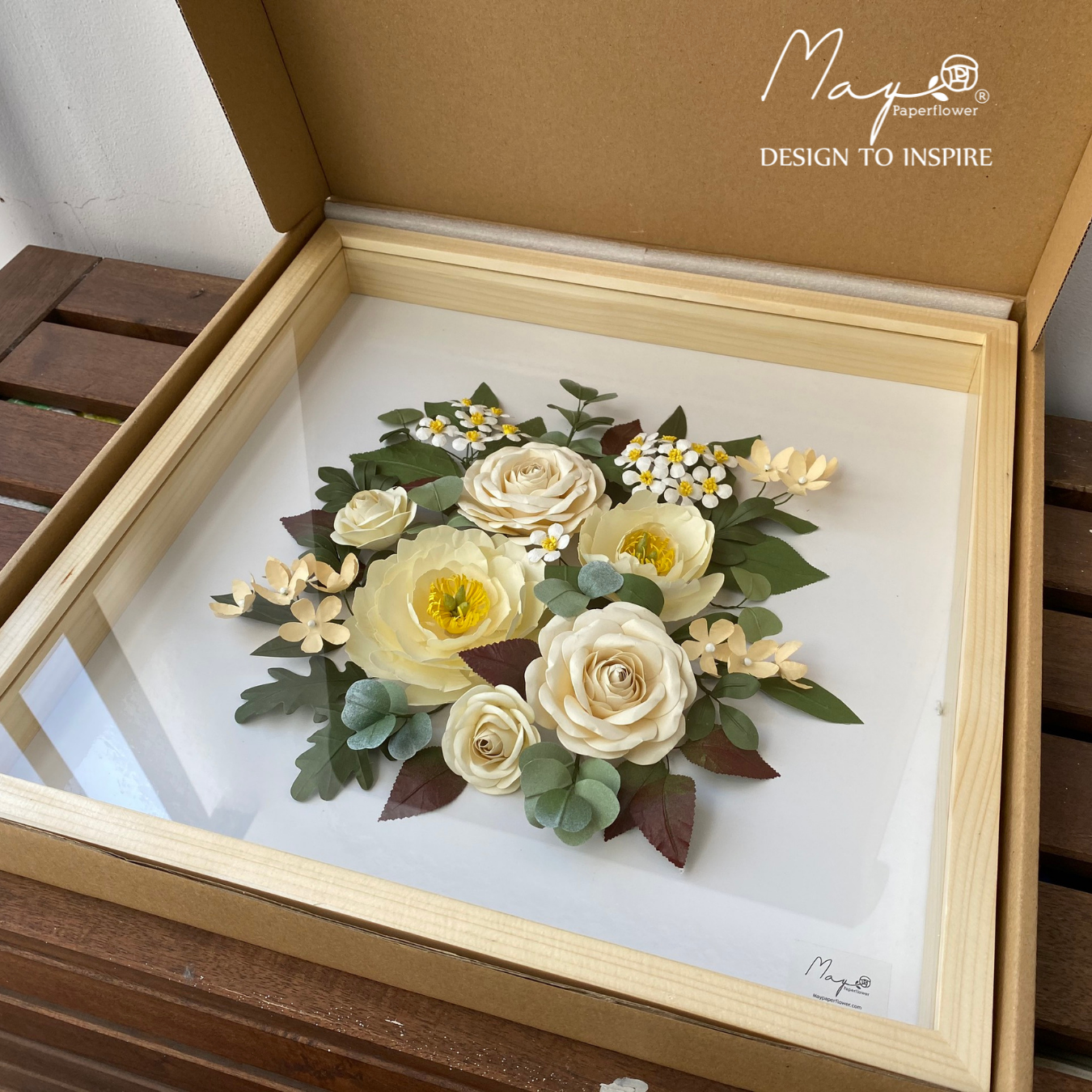 Tranh hoa giấy handmade trang trí cao cấp SNAPSHOT NẮNG MÙA ĐÔNG 40x40 cm - Maypaperflower Hoa giấy nghệ thuật