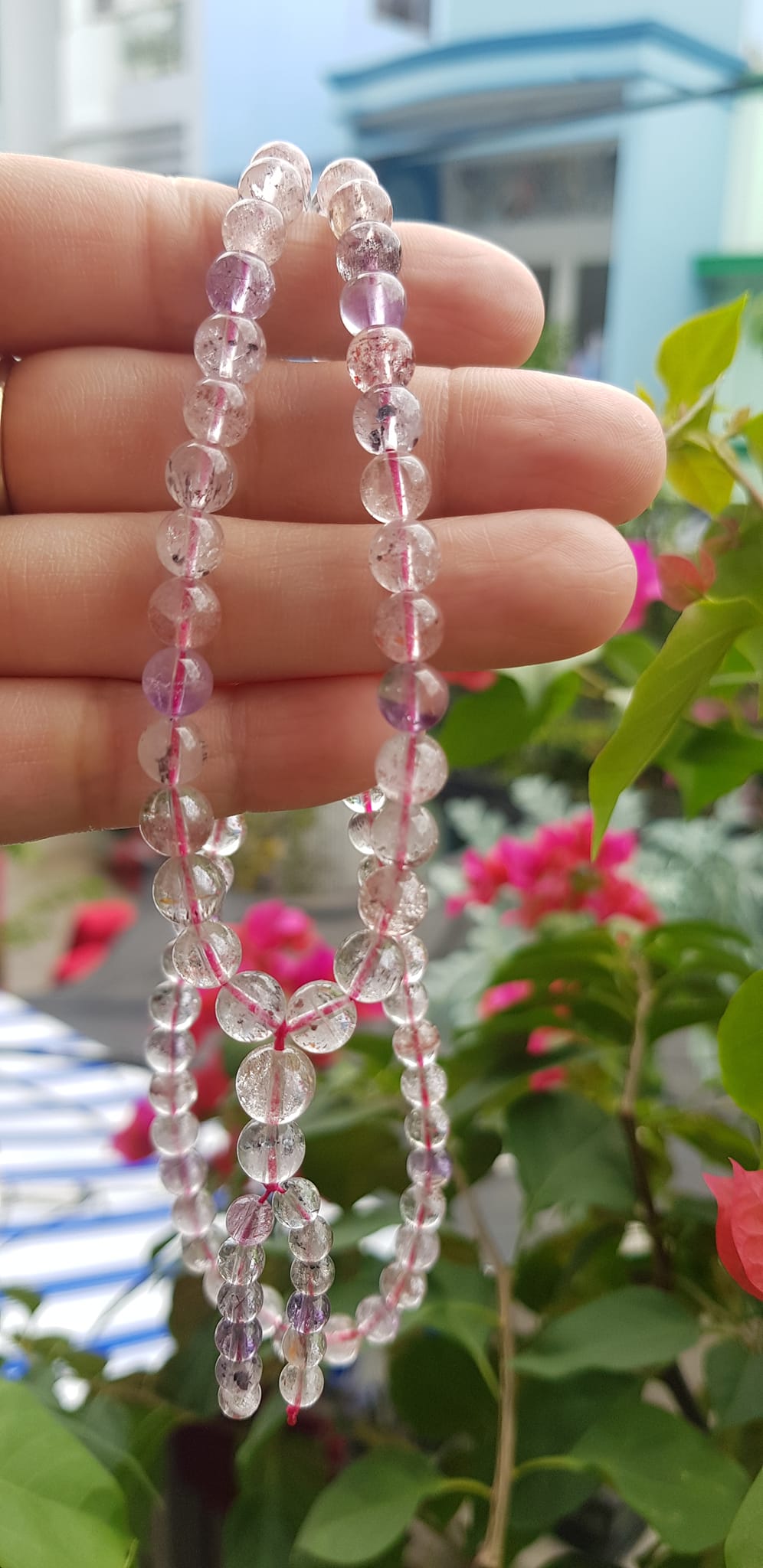 Vòng chuỗi đeo cổ Đá Super Seven tự nhiên kiểu đẹp quá Hạt 6mm lên kiểu đeo rất xinh trẻ xinh đẹp màu tím trắng bóng đẹp sang Nữ đeo may mắn phối đồ lên rất là đẹp ạ