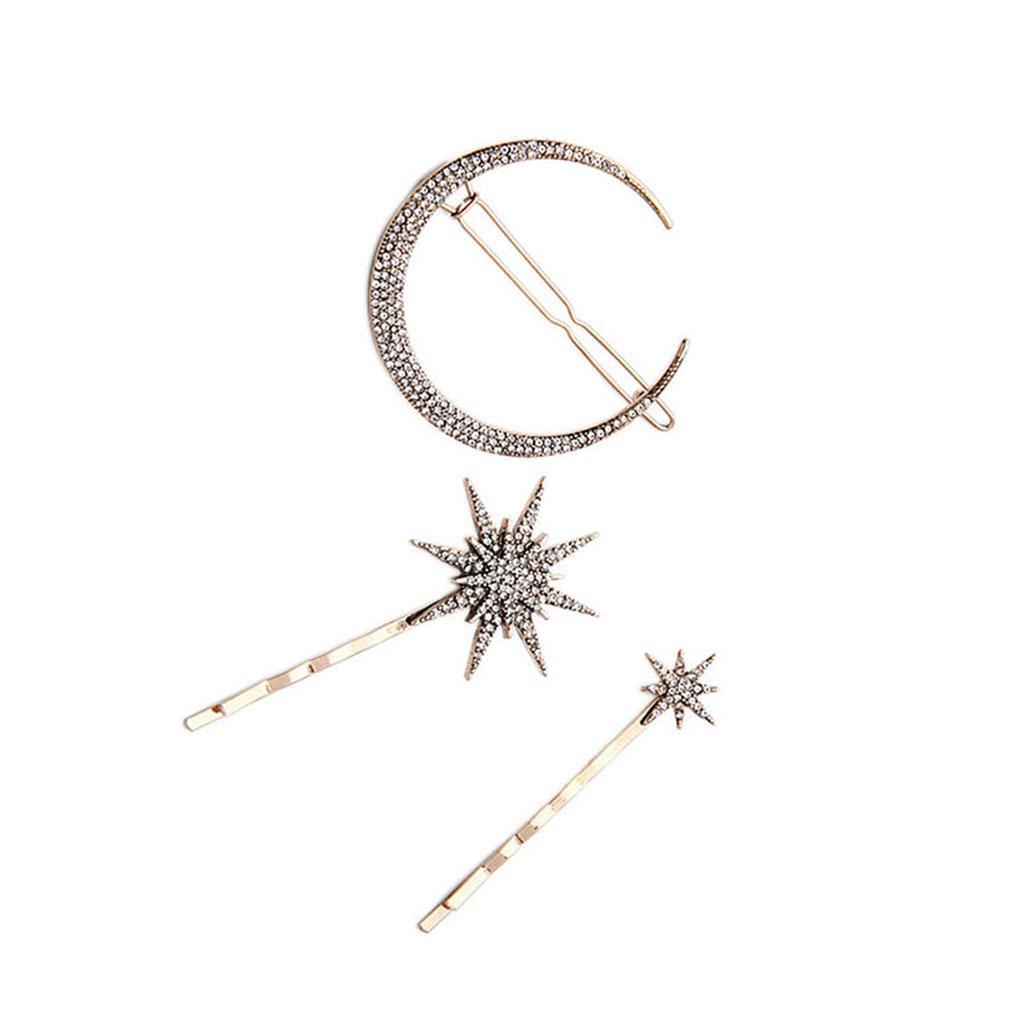 36Pcs Rhinestone Moon Star Hair Clips Simple Design Hairpins