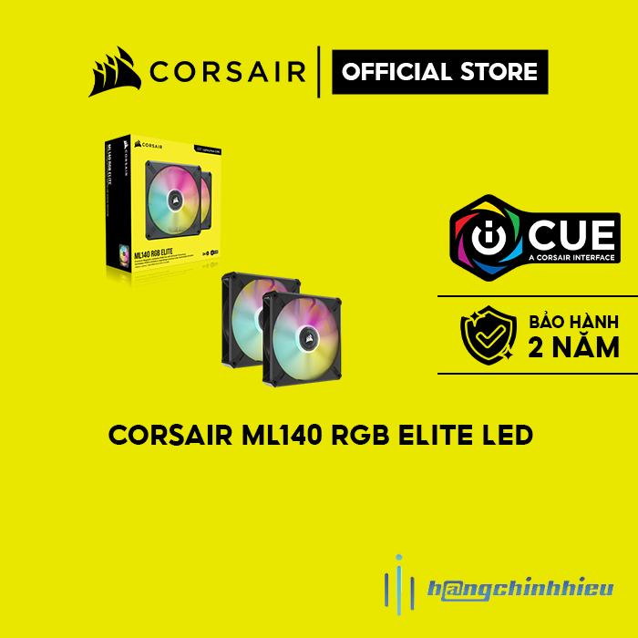 Bộ 2 quạt máy tính 140mm Corsair ML140 RGB ELITE LED kèm Node Core/CO-9050115-WW Hàng chính hãng