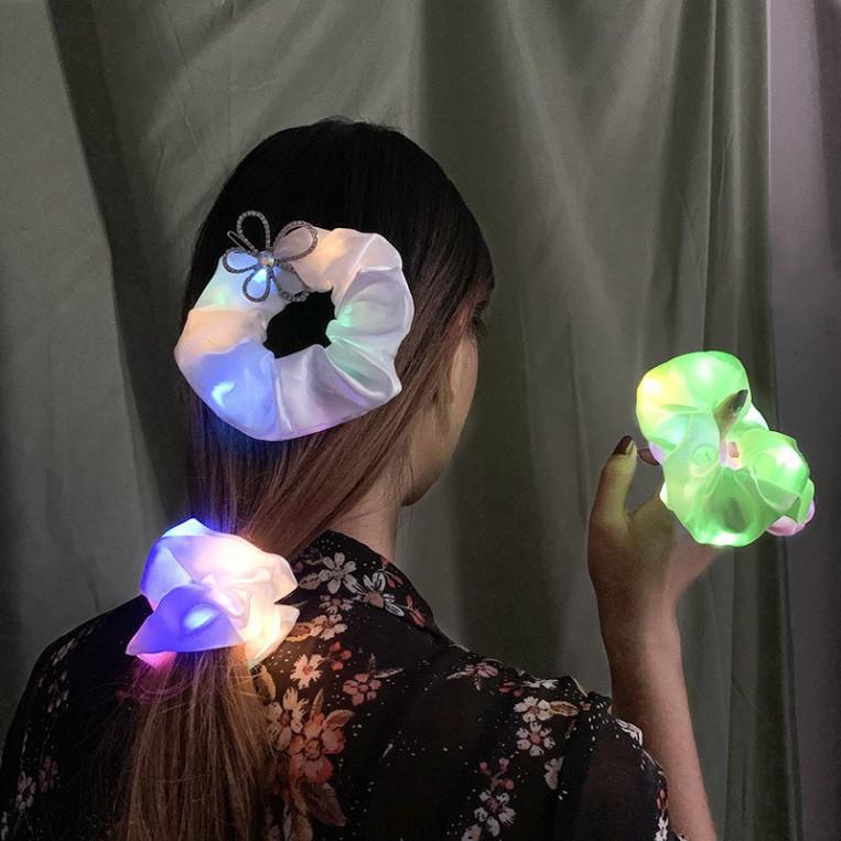 Dây Buộc Tóc Scrunchies Phát Sáng kiểu Hàn Quốc Cute Bằng Vải,Có Đèn Led Phát Sáng Siêu Đẹp, Dây Thun Co Giãn