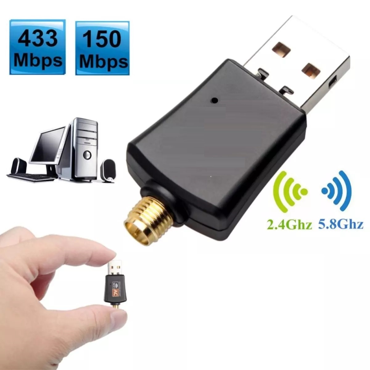 Bộ Chuyển Đổi USB thu Wifi 600Mbps băng tần kép 5GHz không dây, Biến laptop máy bàn thành điểm thu phát wifi tốc đô cao Chuẩn 5G