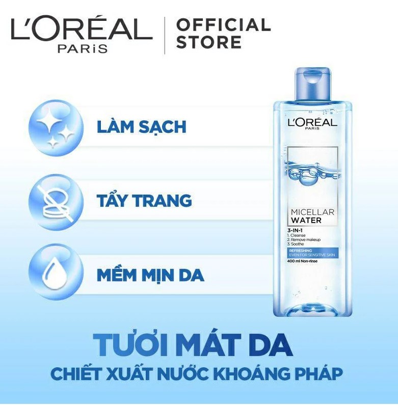 Nước Tẩy Trang Làm Sạch Tươi Mát 3 In 1 Cho Da Dầu L'Oreal Micellar Water Refreshing Even For Sensitive Skin 30ml