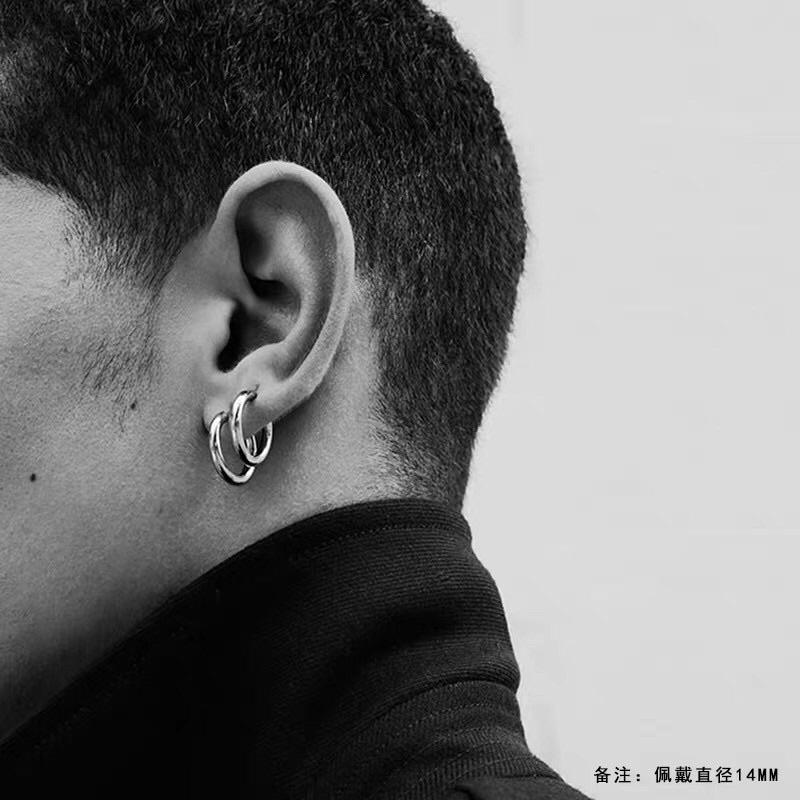 Bông tai khoen tròn bạc 925 xi kim,Khuyên tai tròn bạc 925 cho nam Minh Tâm Jewelry