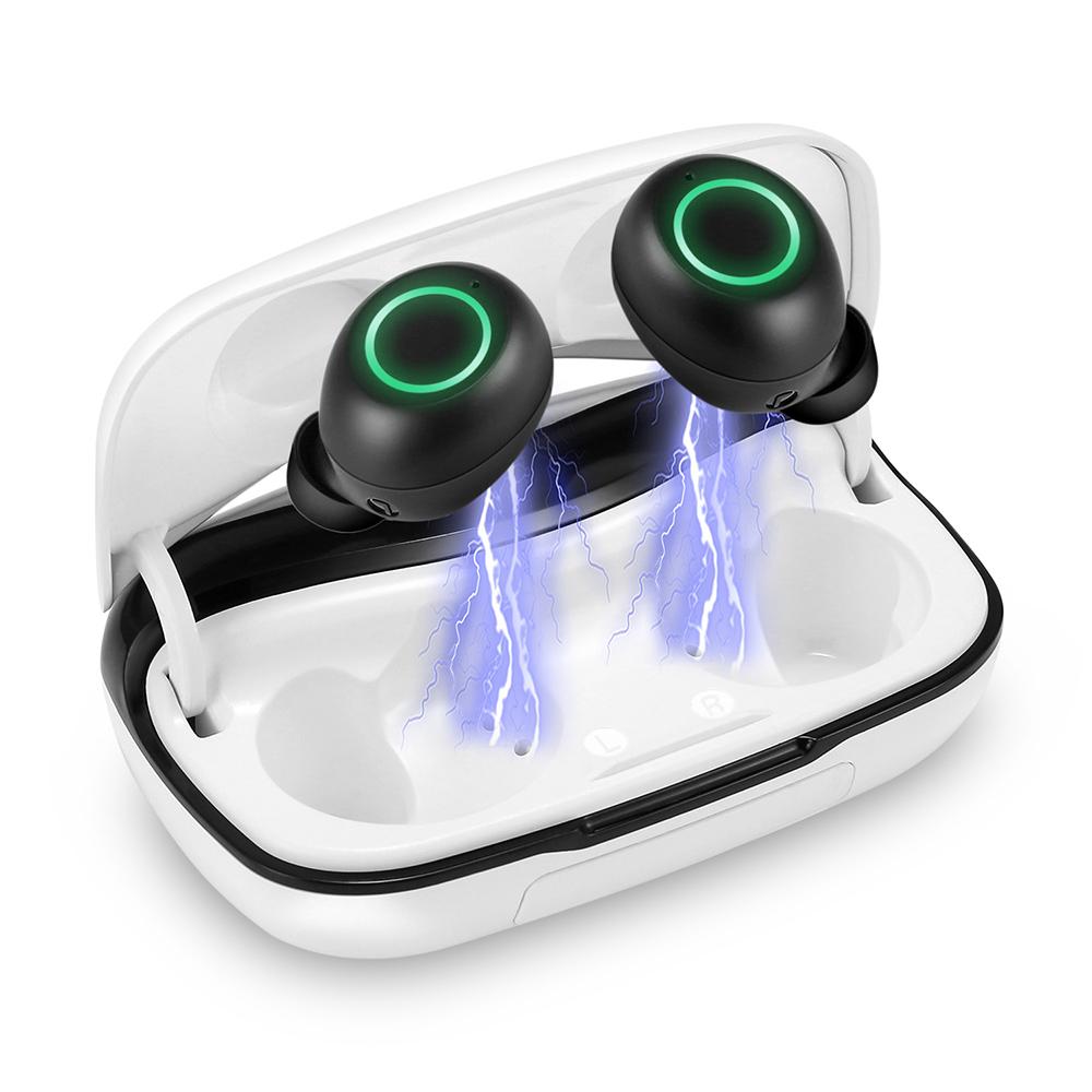 Tai nghe TWS không dây Bluetooth 5.0 Mini In-ear Thể thao chống thấm nước âm thanh nổi có vỏ sạc - Màu trắng