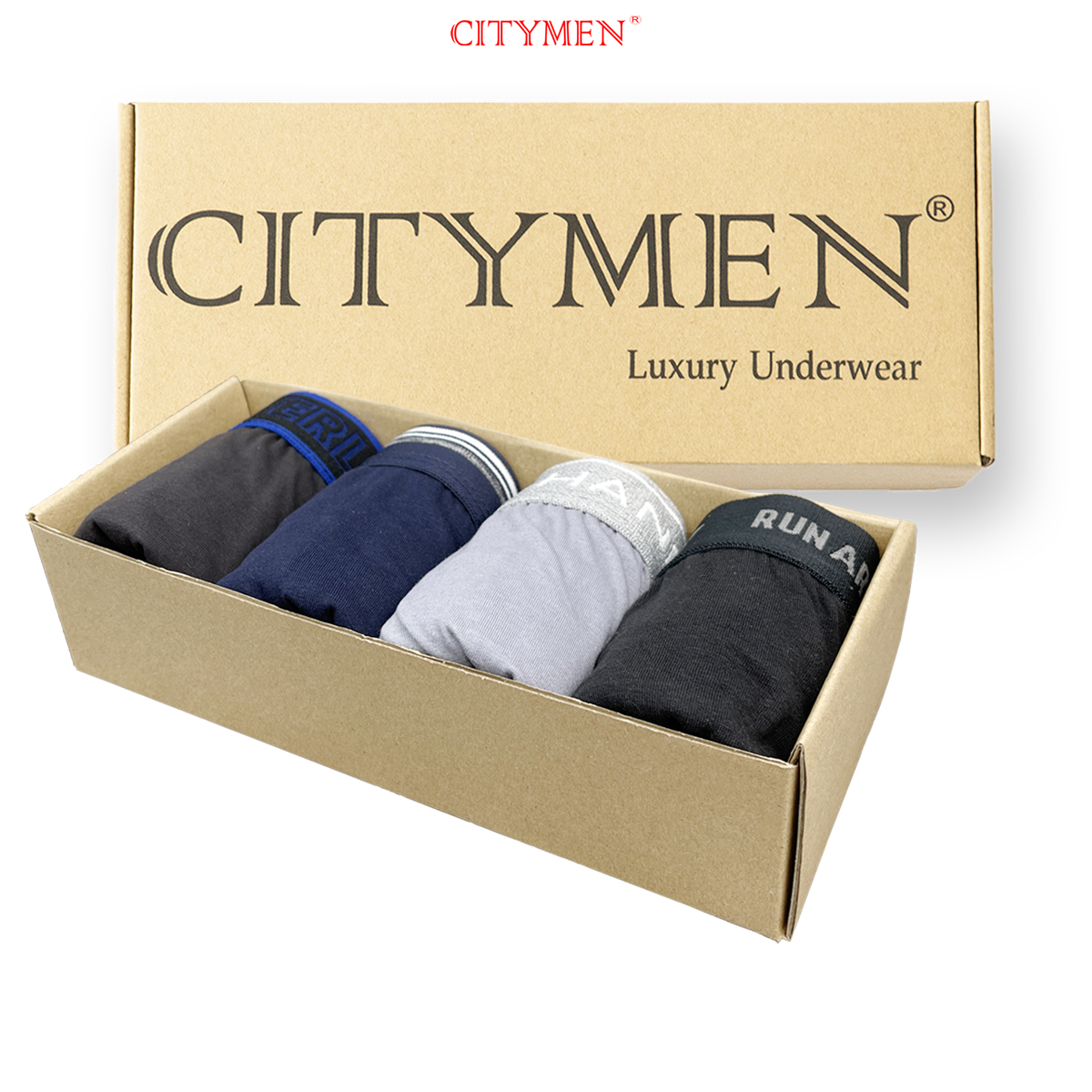 Hộp 4 Quần Lót Nam boxer vải cotton hiệu CITYMEN nhiều lưng 4 chiều cao cấp, đồ lót - LMTK-MULTIBC