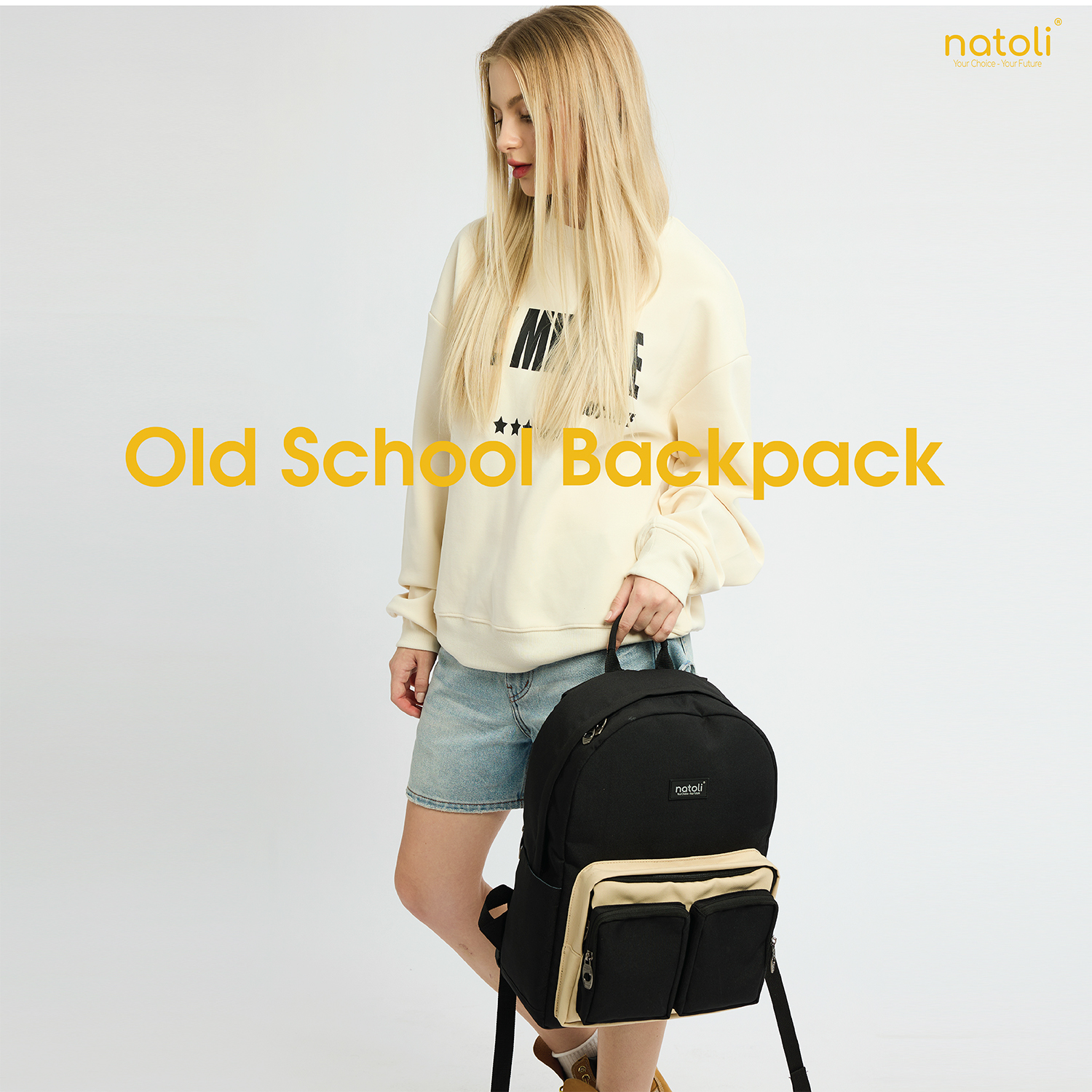 Balo thời trang du lịch unisex Old school Backpack B5 thương hiệu NATOL chất vải canvas nhiều ngăn kháng nước chống sốc cao cấp