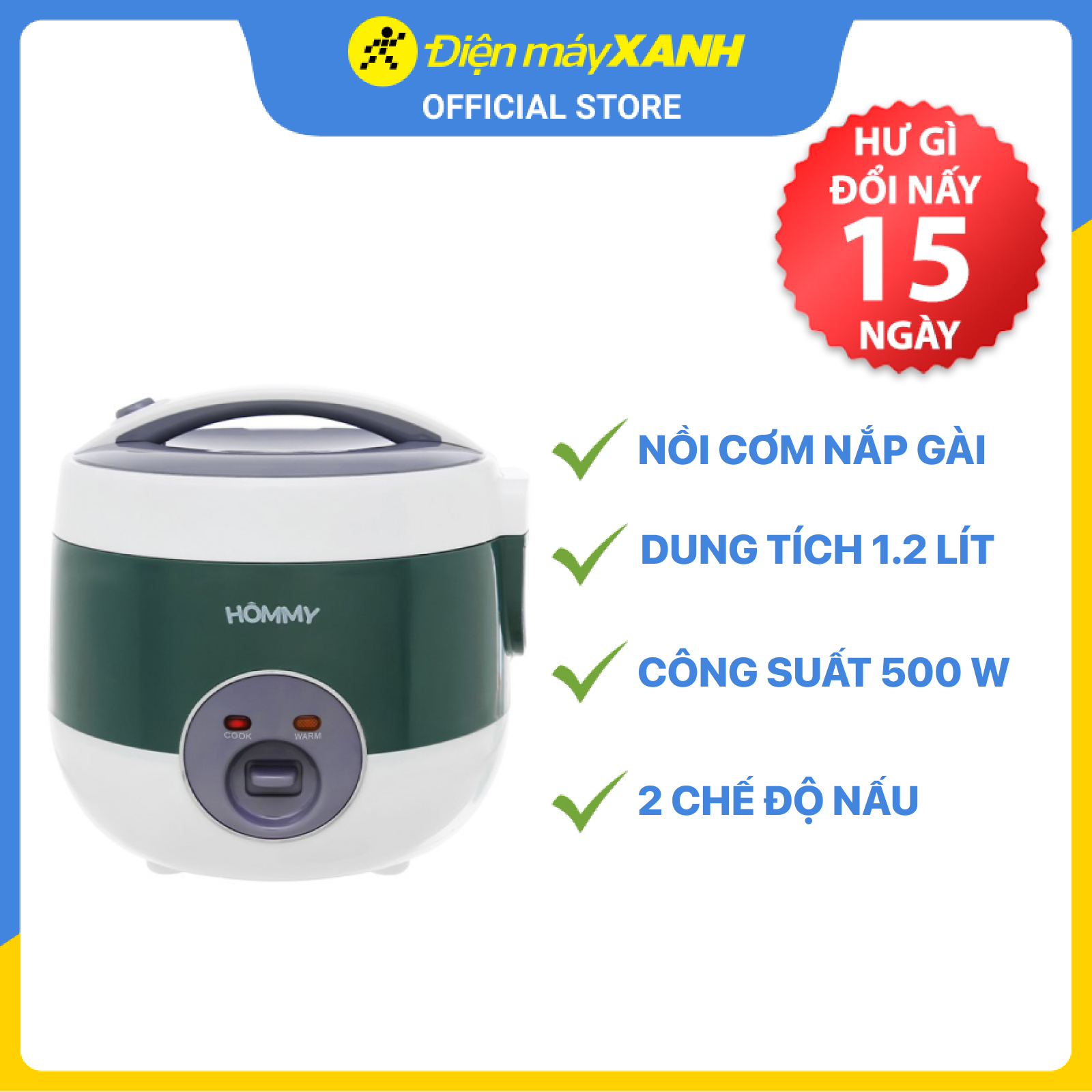 Nồi cơm nắp gài Hommy JRC-120S 1.2 lít - Hàng chính hãng