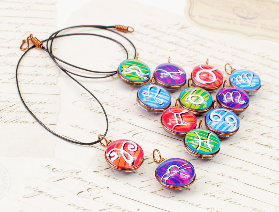 Dây chuyền mặt 14mm hình 12 cung hoàng đạo Zodiac màu sắc tươi sáng 14MM-002