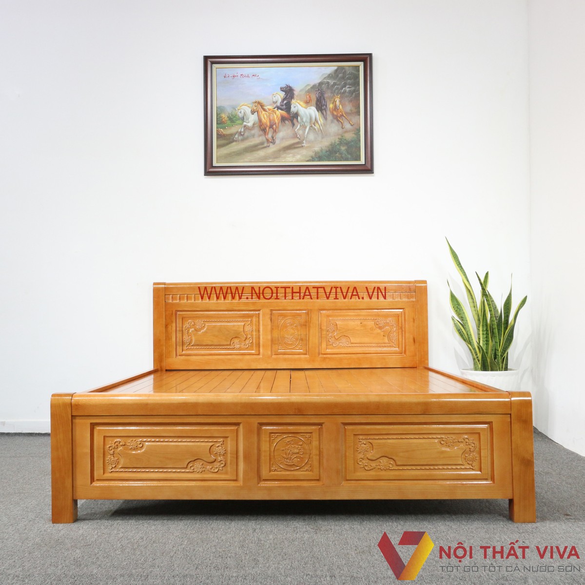 Giường Ngủ Gỗ Sồi Nga Vạt Phản Màu Cánh Gián Giá Rẻ