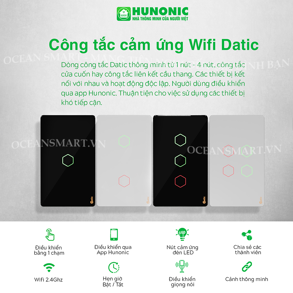 Công Tắc Cảm Ứng Wifi Datic, Công Tắc Kèm Ổ Cắm 2IN1 - DTSW02M