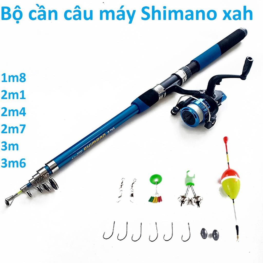 Bộ cần câu máy rút Shimano xanh , Tặng kèm 6 phụ kiện - Minh Phú