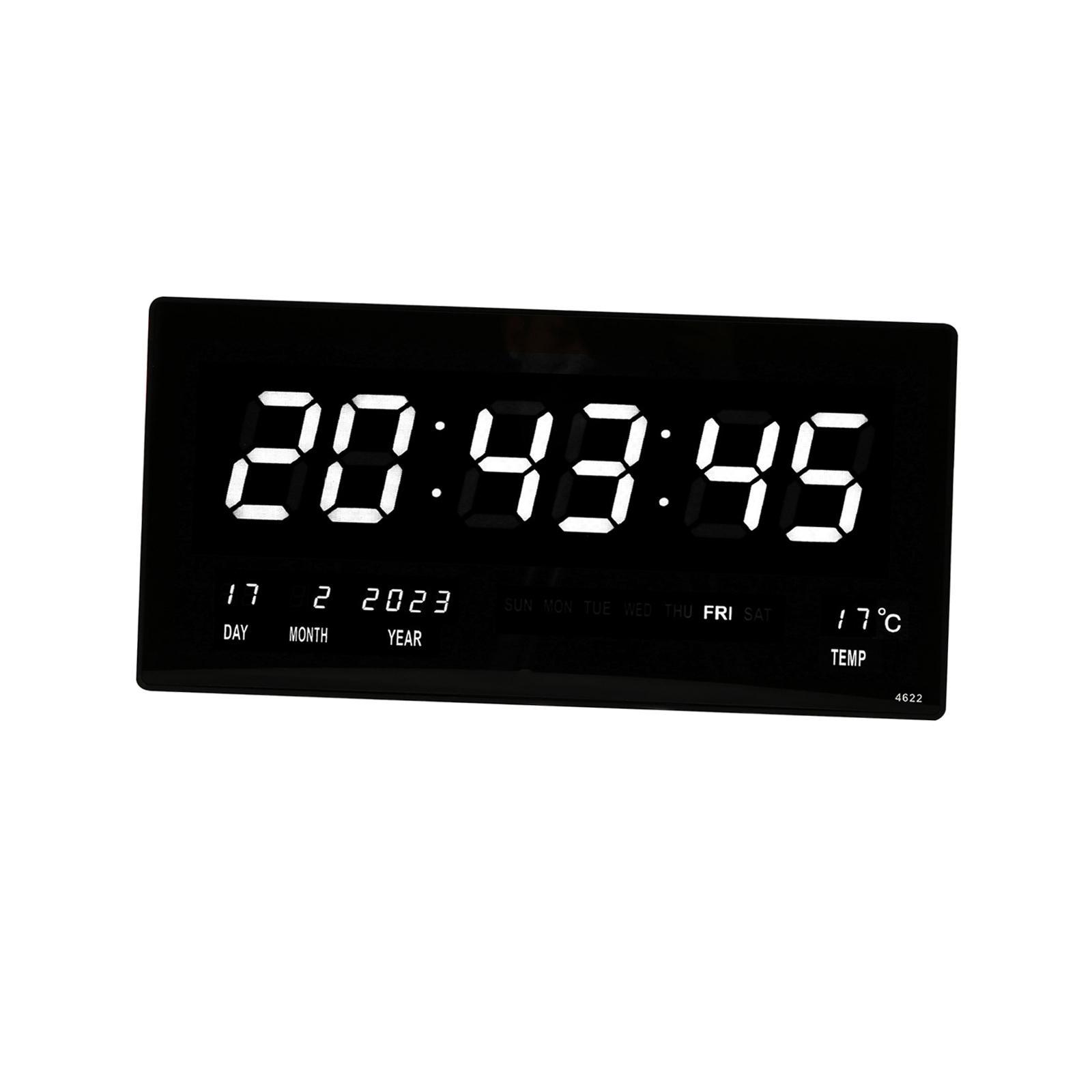 Rectangle Digital Wall Clock USB Indoor Temperature Day of Week Large Number
