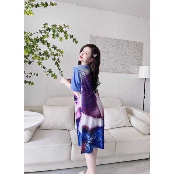 Đầm Ngủ Nữ Latin in 5D cổ tròn, váy ngủ nữ bigsize 45-70k
