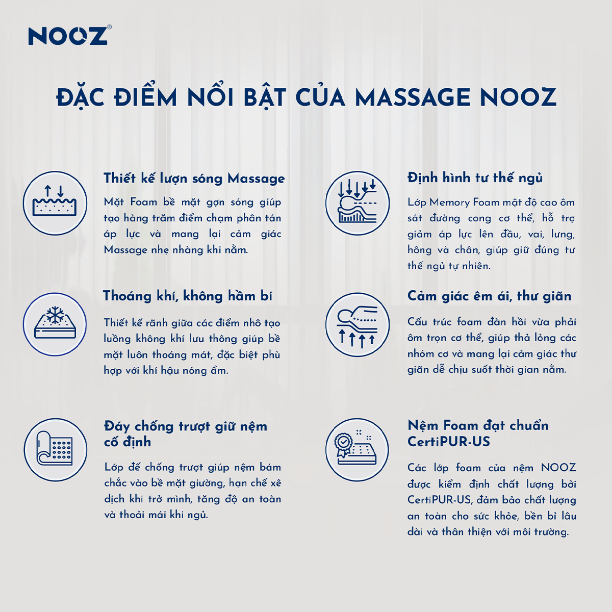 Nệm Foam NOOZ Massage 9cm Đệm Foam Mật Độ Cao Bề Mặt Lượn Sóng Nâng Đỡ Cơ Thể NOOZ Home Goods