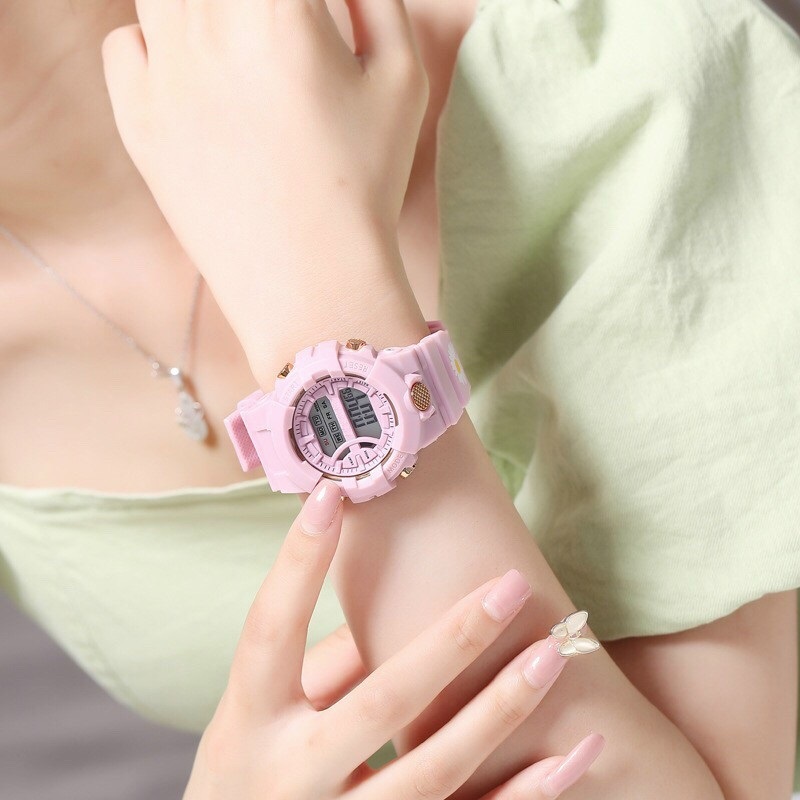 Đồng hồ điện tử nam nữ dây hoa cúc mặt tròn Sgv15